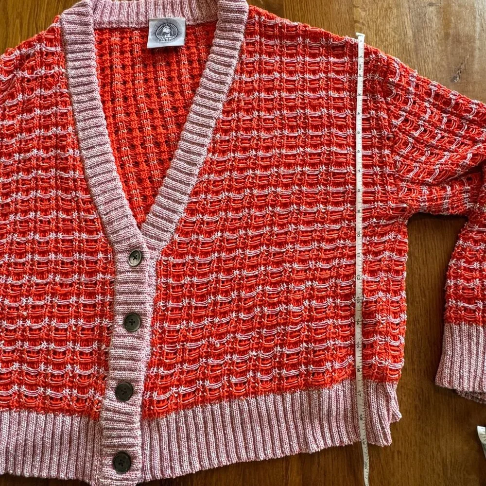 ANTHROPOLOGIE Happy Sheep Textured Cardigan Womens Large L Sweater Orange Red - Picture 12 of 14